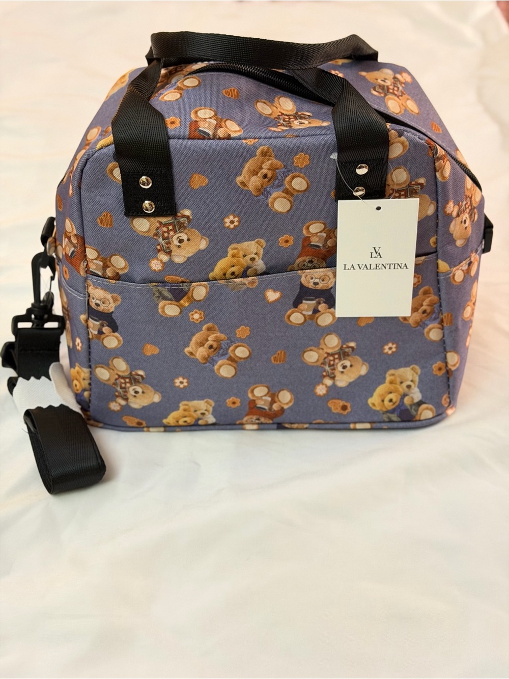 Valentina Purple Teddy Bear Mini Bag with Black Straps